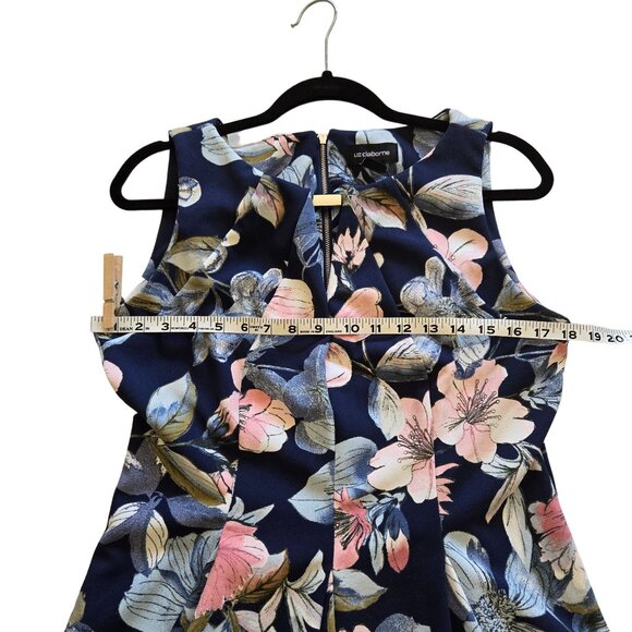 Liz Claiborne Sleeveless Pleated Navy Blue Floral Dress Women's 10 - Picture 11 of 12